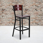 Flash Furniture HERCULES Series Black 4 Square Back Metal Restaurant Barstool - Mahogany Wood Back & Seat-.625" Thick Plywood Seat