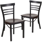 Flash Furniture HERCULES Series Black Three-Slat Ladder Back Metal Restaurant Chair - Walnut Wood Seat - 2 Pack-Ladder Back Design