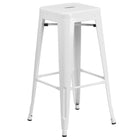 24'' Round White Metal Indoor-Outdoor Bar Table Set with 2 Square Seat Backless Barstools (CH-51080BH-2-30SQST-WH-GG)-4