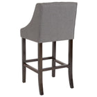Flash Furniture Carmel Series 30" High Transitional Tufted Walnut Barstool with Accent Nail Trim - Dark Grey Fabric - 2 Pack-Nailhead Trimmed Curved Arms