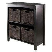 Winsome 3-Tier Shelf with 4 Small Baskets, Espresso-Terrace Storage Shelf / Bookcase Collection is perfect to use alone or pair with baskets and create a place for your goodies.