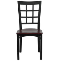 Flash Furniture HERCULES Series Black Window Back Metal Restaurant Chair - Mahogany Wood Seat - 2 Pack-Set of 2 Metal Dining Chairs