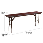 Flash Furniture 18" x 72" Rectangular Mahogany Melamine Laminate Folding Training Table-Brown Powder Coated Pedestal Legs
