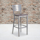 Flash Furniture HERCULES Series Silver Slat Back Metal Restaurant Barstool - Mahogany Wood Seat-.625'' Thick Plywood Seat