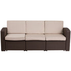Flash Furniture Chocolate Brown Faux Rattan Sofa with All-Weather Beige Cushions-Contemporary Outdoor Sofa
