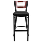 Flash Furniture HERCULES Series Black Slat Back Metal Restaurant Barstool - Mahogany Wood Back, Black Vinyl Seat - 2 Pack-Set of 2 Metal Dining Bar Stools