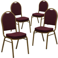 Flash Furniture HERCULES Series Dome Back Stacking Banquet Chairs with Burgundy Patterned Fabric & Gold Frame - 4 Pack-Set of 4 Multipurpose Banquet Chairs