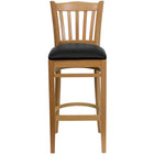 Flash Furniture HERCULES Vertical Slat Back Walnut Wood Restaurant Barstool - Black Vinyl Seat - 2 Pack-Set of 2 Wood Dining Bar Stools