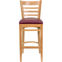 Flash Furniture HERCULES Series Ladder Back Natural Wood Restaurant Barstool - Burgundy Vinyl Seat-Wood Barstool