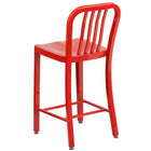 Flash Furniture 24" High Red Metal Indoor-Outdoor Counter Height Stool with Vertical Slat Back-Red Powder Coat Finish