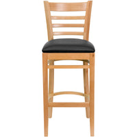 Flash Furniture HERCULES Series Ladder Back Natural Wood Restaurant Barstool - Black Vinyl Seat-Wood Barstool