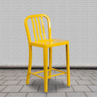 Flash Furniture Commercial Grade 24" High Metal Indoor-Outdoor Counter Height Stool with Vertical Slat Back - Yellow - 2 Pack-Screw Leveling Floor Glides
