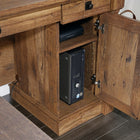 Sauder 69"W Palladia L-Desk - Vintage Oak-Desk top has grommet holes for electrical cord access