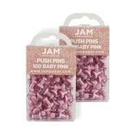 JAM Paper Push Pins, Baby Pink Pushpins, 2 Packs of 100, 200 Total (222419048a)-Baby Pink Plastic with Metal Point