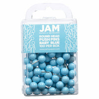 JAM Paper Colorful Push Pins - Round Head Map Thumb Tacks - Baby Blue - 100 Pack-Color: Baby Blue