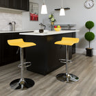 Flash Furniture Contemporary Yellow Vinyl Adjustable Height Barstool with Solid Wave Seat & Chrome Base-Swivel Seat