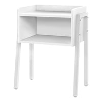 Monarch Specialties 3594 Accent Table - 23"H/White/White Metal-2-tier rectangular accent table in a white finish featuring a tray-style tabletop with raised edges on the sides and back, rounded front edges, and 1 storage cubby