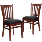 Flash Furniture Darby Slat Back Mahogany Wood Restaurant Chair - Black Vinyl Seat - 2 Pack-Vertical Slat Back Design