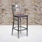 Flash Furniture HERCULES Series Clear Coated "X" Back Metal Restaurant Barstool - Mahogany Wood Seat-.625'' Thick Plywood Seat