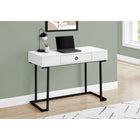 Monarch Specialties 7385 42" Computer Desk - White/Black Metal-1 large center drawer accented with a trendy black metal ring pull