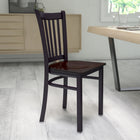 Flash Furniture – Chaise de restaurant en métal à traverses verticales, noir, siège en noyer, 2/bte (XUDG6Q2BVRTWALW)-Barre d'appui courbe
