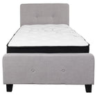 Flash Furniture Tribeca Twin Size Tufted Upholstered Platform Bed with Pocket Spring Mattress - Light Grey Fabric-Twin Platform Bed and Mattress Set