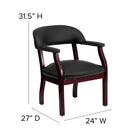 Flash Furniture Black Top Grain Leather Conference Chair with Accent Nail Trim-Upholstered Straight Arms with Brass Nail Accents