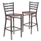Flash Furniture HERCULES Series Clear Coated Ladder Back Metal Restaurant Barstool - Mahogany Wood Seat - 2 Pack-Ladder Back Design