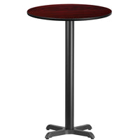 Flash Furniture 24" Round Mahogany Laminate Table Top with 22" x 22" Bar Height Table Base-Bar Height Hospitality Table