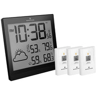 Marathon Weather Station with 3 Remote Sensors & Atomic Timing, Black-3 REMOTE SENSORS: Each weather-resistant sensor is equipped with a digital thermometer and hygrometer with independent display