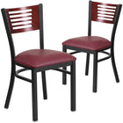 Flash Furniture HERCULES Series Black Slat Back Metal Restaurant Chair - Mahogany Wood Back & Burgundy Vinyl Seat - 2 Pack-Mahogany Wood Slat Back Design