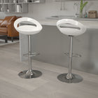 Flash Furniture Contemporary Plastic Adjustable Height Barstool with Rounded Cutout Back & Chrome Base - White - 2 Pack-Chrome Base
