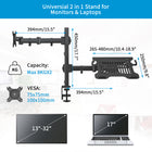 ShoppingAll Adjustable Dual Monitor & Laptop Mount Stand for Laptop up to 15.6" Monitors up to 32"-Each arm can hold up to 17.6lb/8kg monitor with 75mm x75mm or 100mm x 100mm VESA mounting holes or a laptop
