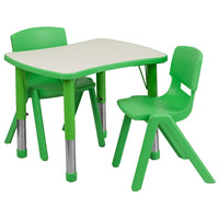 Flash Furniture 21.875"W x 26.625"L Rectangular Green Plastic Height Adjustable Activity Table Set with 2 Chairs-Multipurpose Kids Table Set