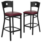 Flash Furniture HERCULES Series Black Circle Back Metal Restaurant Barstool - Burgundy Vinyl Seat - 2 Pack-Circle Back Design