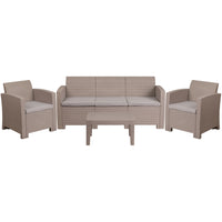 Flash Furniture 4 Piece Outdoor Rattan Set with 3 Seat Sofa, Light Grey (DADSF113TCRC)-Contemporary Outdoor Seating Set