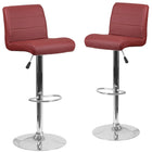 Flash Furniture Contemporary Vinyl Adjustable Height Barstool with Rolled Seat and Chrome Base - Burgundy - 2 Pack-Low Back Design