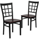 Flash Furniture HERCULES Series Black Window Back Metal Restaurant Chair - Mahogany Wood Seat - 2 Pack-Window Back Design