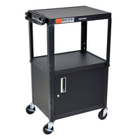 Luxor Steel Adjustable Height AV Cart with Cabinet, 25" x 19" x 22"-Roll formed shelves with powder coat paint finish