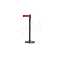 Zenith Safety Free-Standing Crowd Control Barrier - Steel - 35" H - Red Tape - 12' Tape Length (SDN773)-Finish/Colour: Black