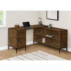 Monarch Specialties 7490 60" Computer Desk - Rustic Brown L-Shaped Corner-This L-shaped desk with storage is finished on all sides for placement anywhere in a home office, and boasts 2 storage drawers in combination with a file drawer.