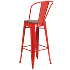 Flash Furniture 30" High Metal Barstool with Back & Wood Seat - Red-Seat Size: 12"W x 12"D
