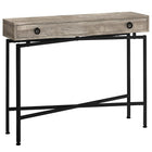 Monarch Specialties 3455 Accent Table - 42"L/Taupe Reclaimed Wood/ Black Console-Contemporary barn style finish in a taupe reclaimed wood-look accented with round black metal pulls