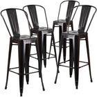 Flash Furniture Commercial Grade 30" High Black-Antique Gold Metal Indoor-Outdoor Barstool with Back-Set of 4 Bistro Style Bar Stools