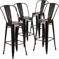 Flash Furniture Commercial Grade 30" High Black-Antique Gold Metal Indoor-Outdoor Barstool with Back-Set of 4 Bistro Style Bar Stools