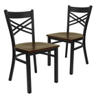 Flash Furniture HERCULES Series Black "X" Back Metal Restaurant Chair - Mahogany Wood Seat - 2 Pack-"X" Back Design