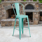 Flash Furniture Commercial Grade 30" High Mint Green Metal Indoor-Outdoor Barstool with Back-Floor Protector Rubber Glides