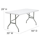 Flash Furniture 30"W x 60"L Granite Plastic Folding Table - White-1.75'' Thick Granite White Table Top