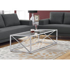 Monarch Specialties 3440 Coffee Table - 44"L/Chrome Metal With Tempered Glass-Polished chrome metal base accented with a stylish X design at each end
