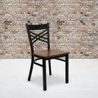 Flash Furniture HERCULES Series Black "X" Back Metal Restaurant Chair - Cherry Wood Seat - 2 Pack-Welded Joint Assembly